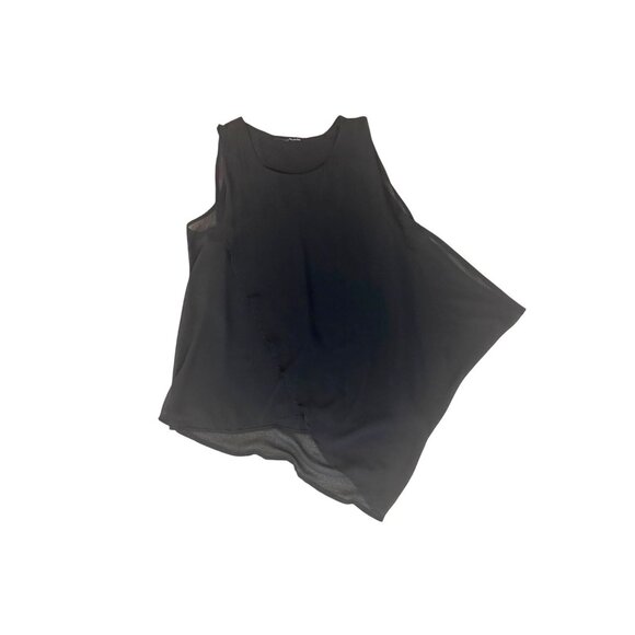 Ro & De Black Sheer Chiffon Asymmetrical Sleeveless Tank Size M Top Shirt Blouse - Picture 7 of 7